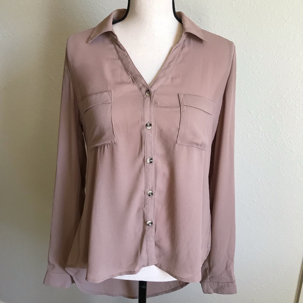 Sheer Open Back Button Up Blouse